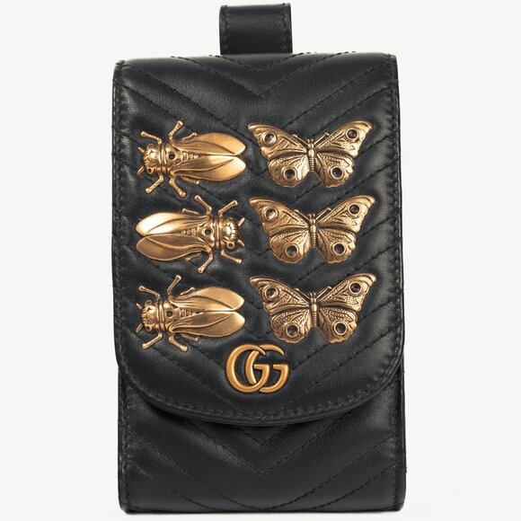 Gucci GG Marmont Black Quilted Leather Animal Studs Belt Pouch - Picture 1 of 9